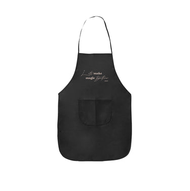 Tablier non tissé noir avec inscription « Let's make magic » - Salon de soins PMU - noir
 « Créons de la magie ensemble » Logo Amavi 